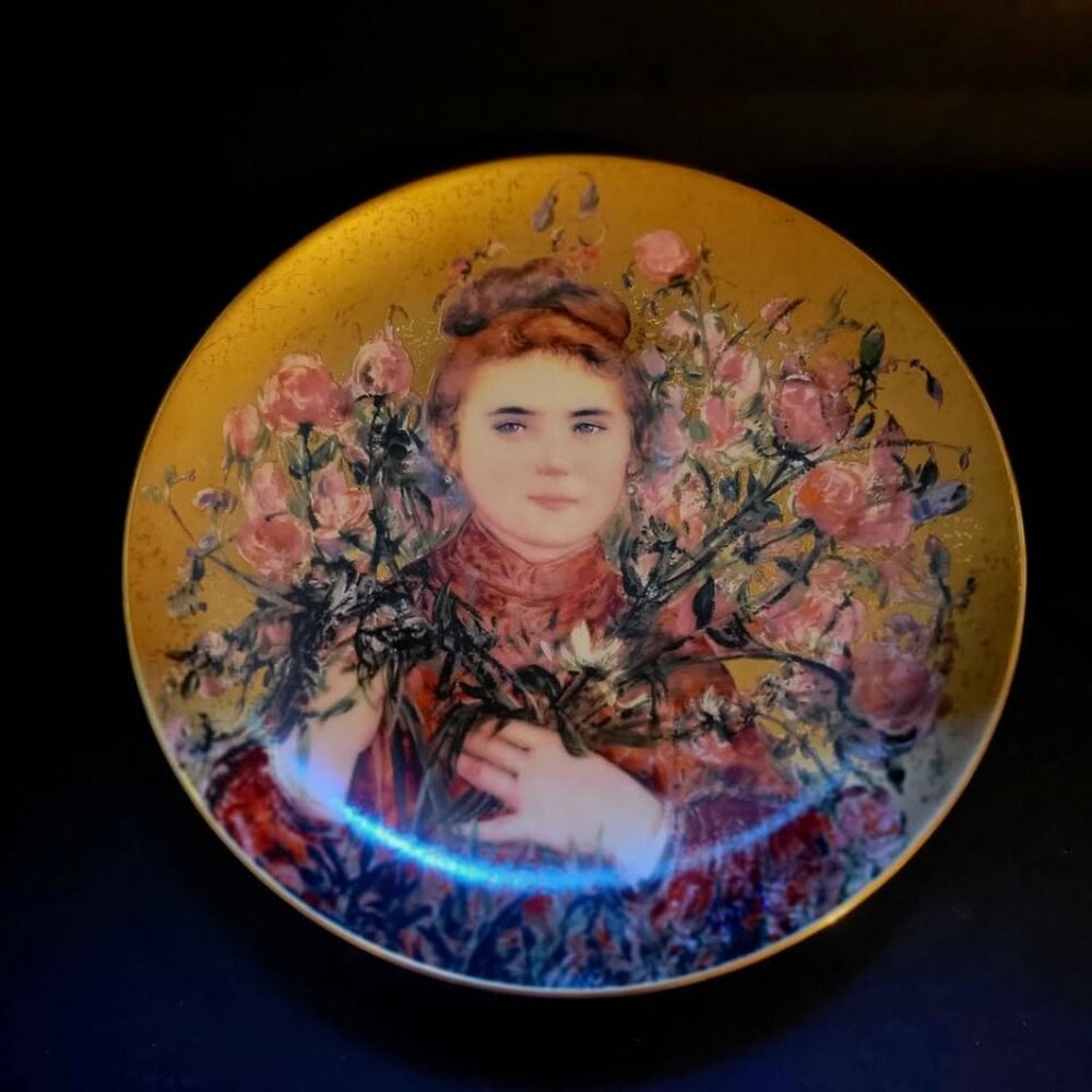 Edna Hibel Porcelain Collector Plate Titled "Rose". Third Edition The Flower Gir